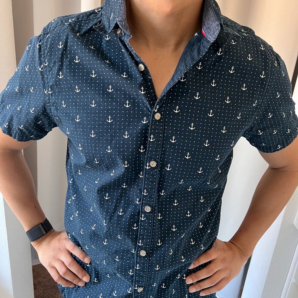 Nautical Button Down - Men's Navy & White - Yacht Life - Slim fit